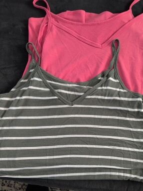 Zenana Outfitters Two-Pack Tank Tops NWOT— Hot Pink & Green Striped.